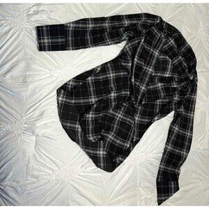 Plaid Faux Wrap Blouse